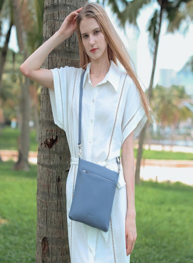 befen Gunuine Leather Small Crossbody Bags Purses for Women,Woman Cross Body Purse Shoulder Bag with Multiple Zipper Pockets Blue - Image 2